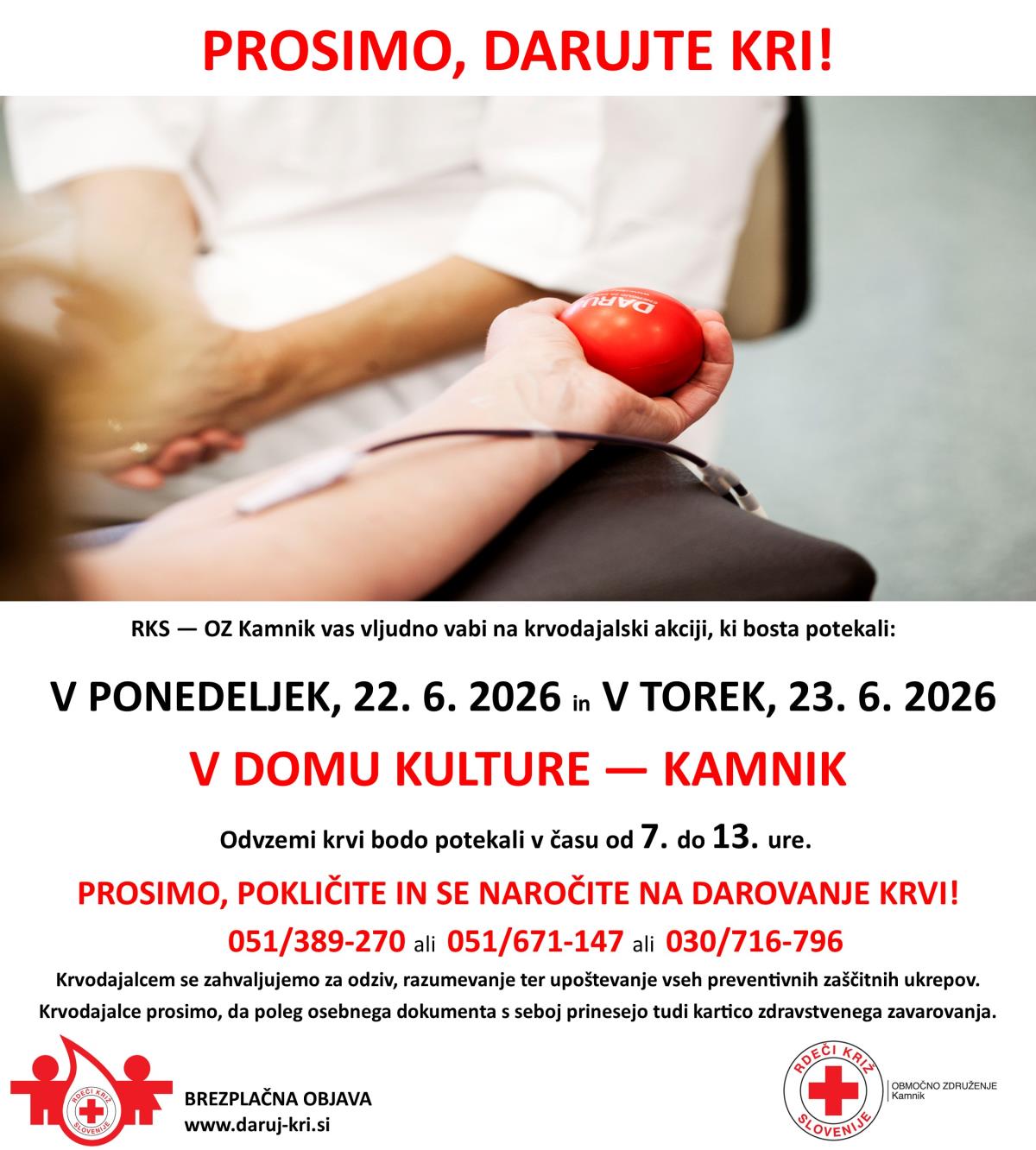 KA KAMNIK DOM KULTURE PONEDELJEK 22 IN TOREK 23 JUNIJ 2026
